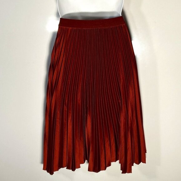 H&M SZ10 Dark Rust Pleated Midi Skirt Modern Minimalist Monochrome Sophisticated - Picture 7 of 11